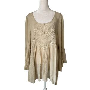 Free People beige lace detail flowy tunic top size L